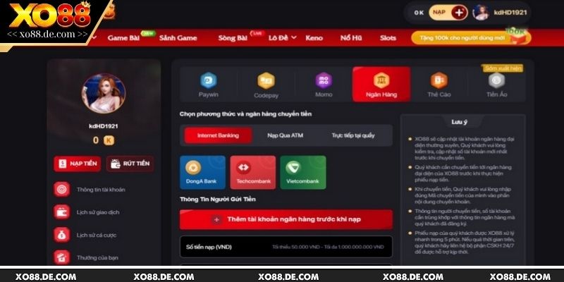 Khám phá 5 hình thức nạp tiền XO88 chi tiết nhất